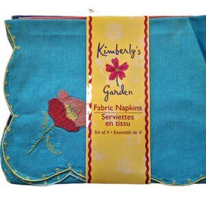 Kimberly’s Garden Cotton Fabric Applique Embroidery Napkin Set of 4 Hallmark NIP